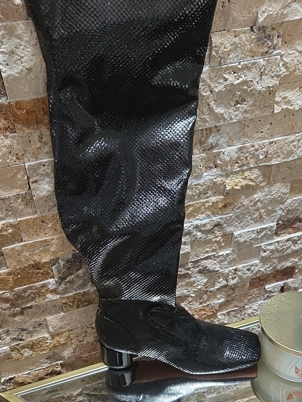 Franco Sarto Black Textured Knee-High Boot